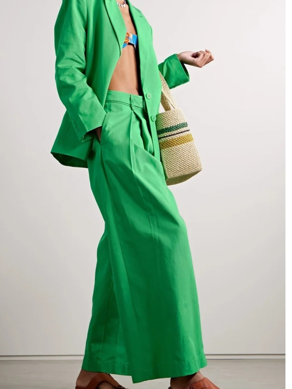 Farm Rio Cotton-blend Wide-leg Pants Green - Picture 2 of 14
